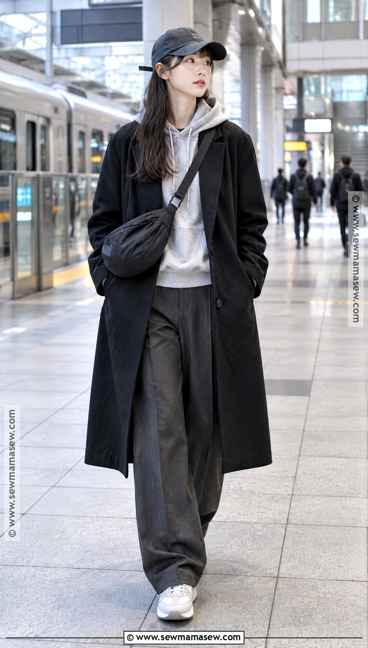 Korean Hoodie And Wool Coat Outfit - 15 Korean Fall Style Ideas