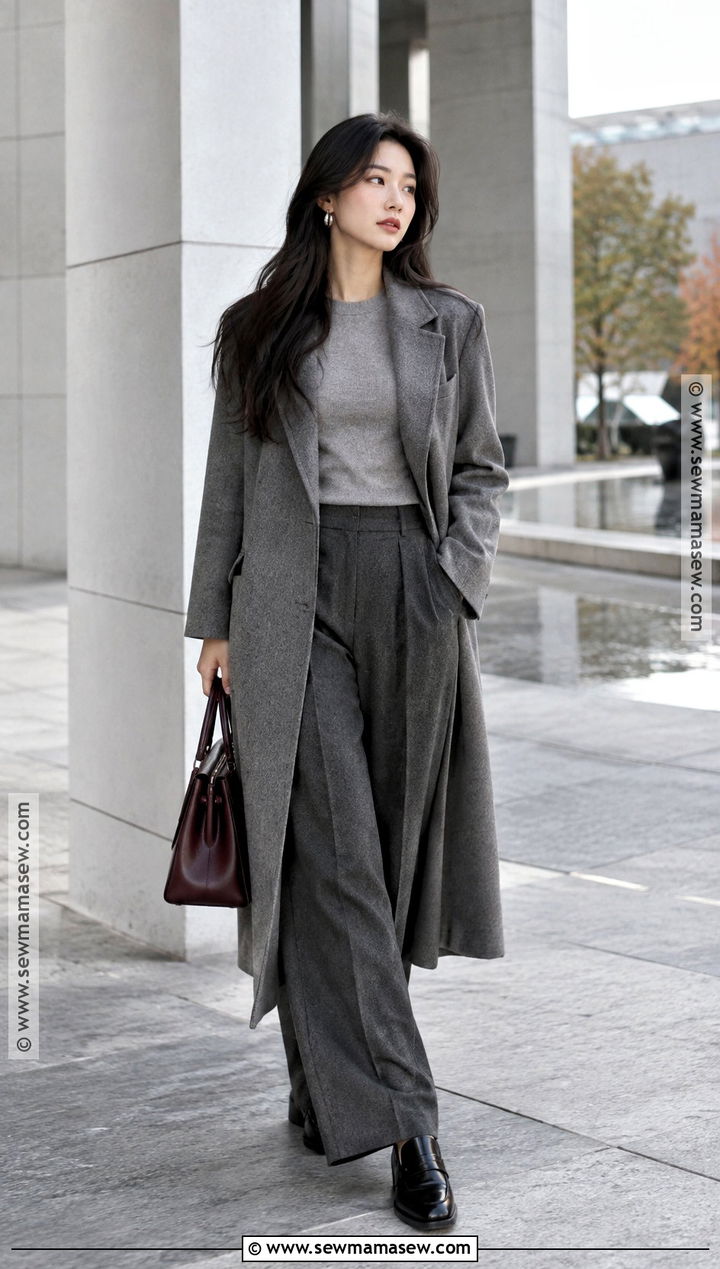 Korean Monochrome Gray Knit and Trousers Outfit - 20 South Korea Autumn Outfit Ideas for Women