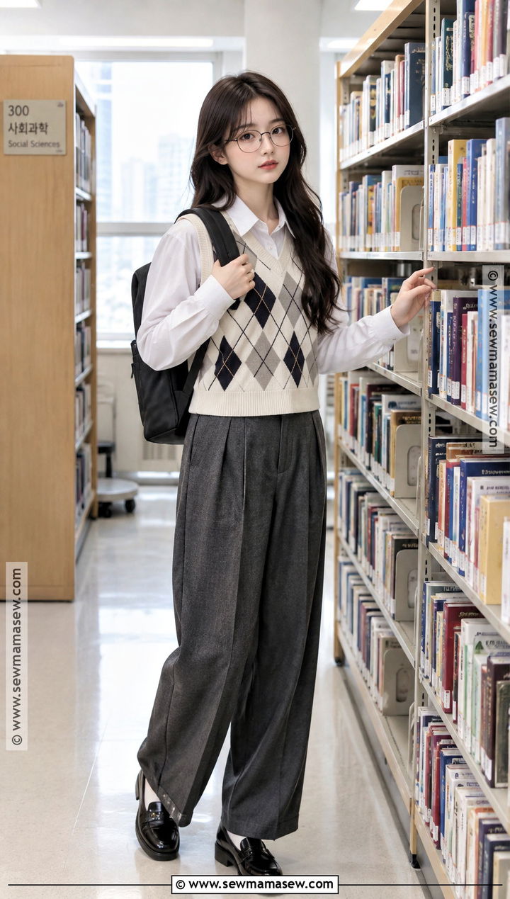 Korean Sweater Vest And Wide Leg Pants Outfit - 15 Korean Back To School Outfits