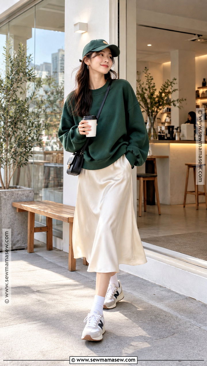 Korean Sweatshirt And Midi Skirt Outfit - 15 Fall Korean Outfits Seoul