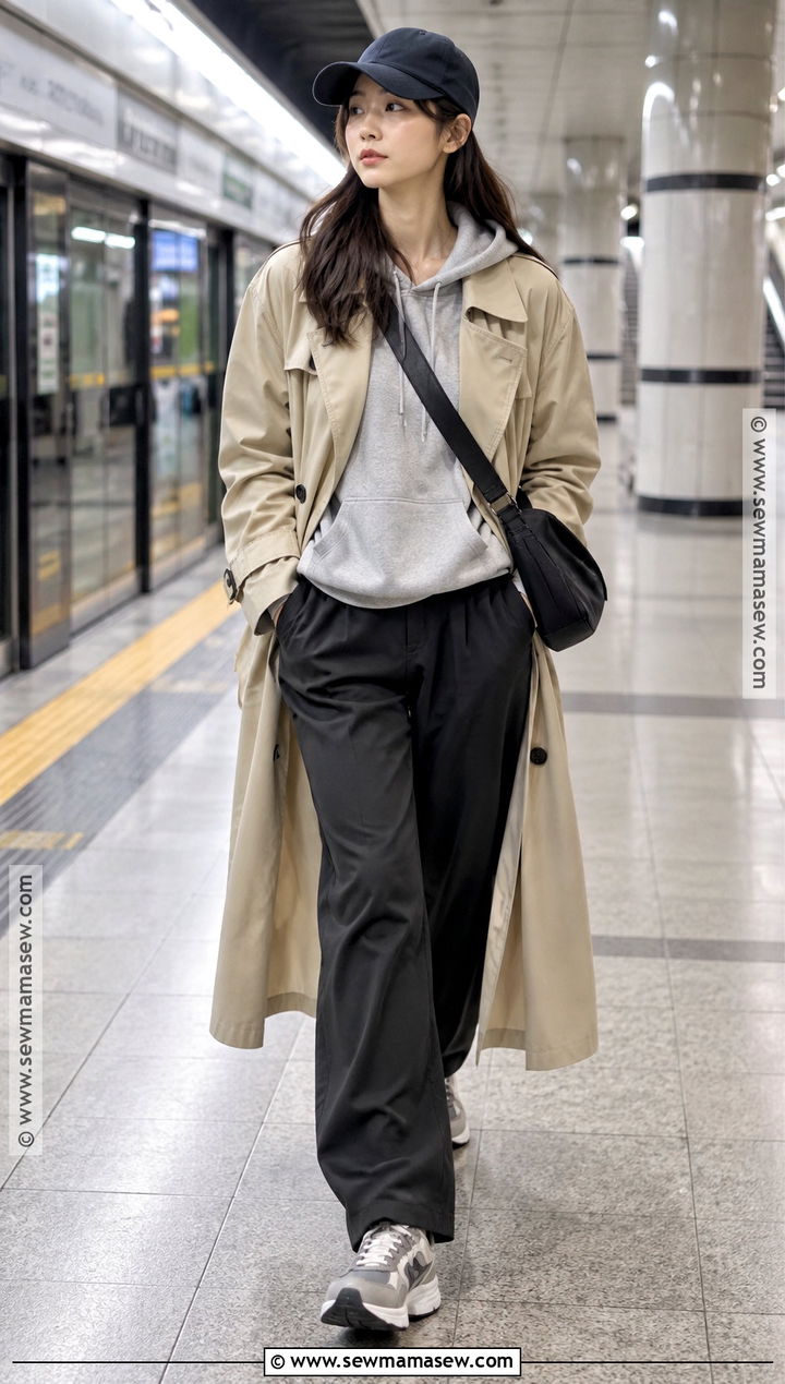 Korean Trench Coat and Hoodie Outfit - 20 South Korea Autumn Outfit Ideas for Women