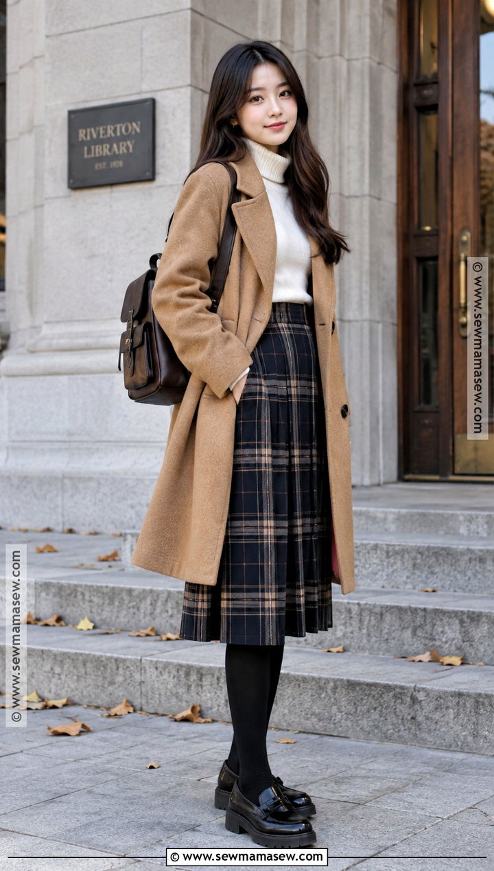 Korean Turtleneck And Plaid Skirt Outfit - 15 Korean Back To School Outfits