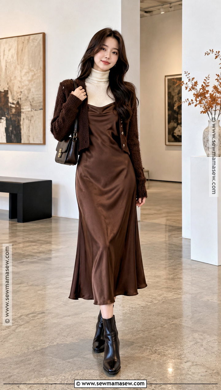 Korean Turtleneck And Slip Dress Outfit - 20 autumn korean outfit ideas