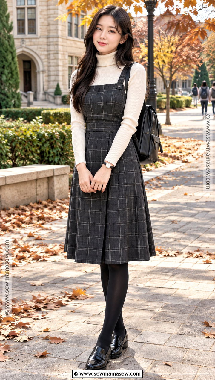 Korean Turtleneck and Pinafore Dress Outfit - 15 back to school outfits korean style