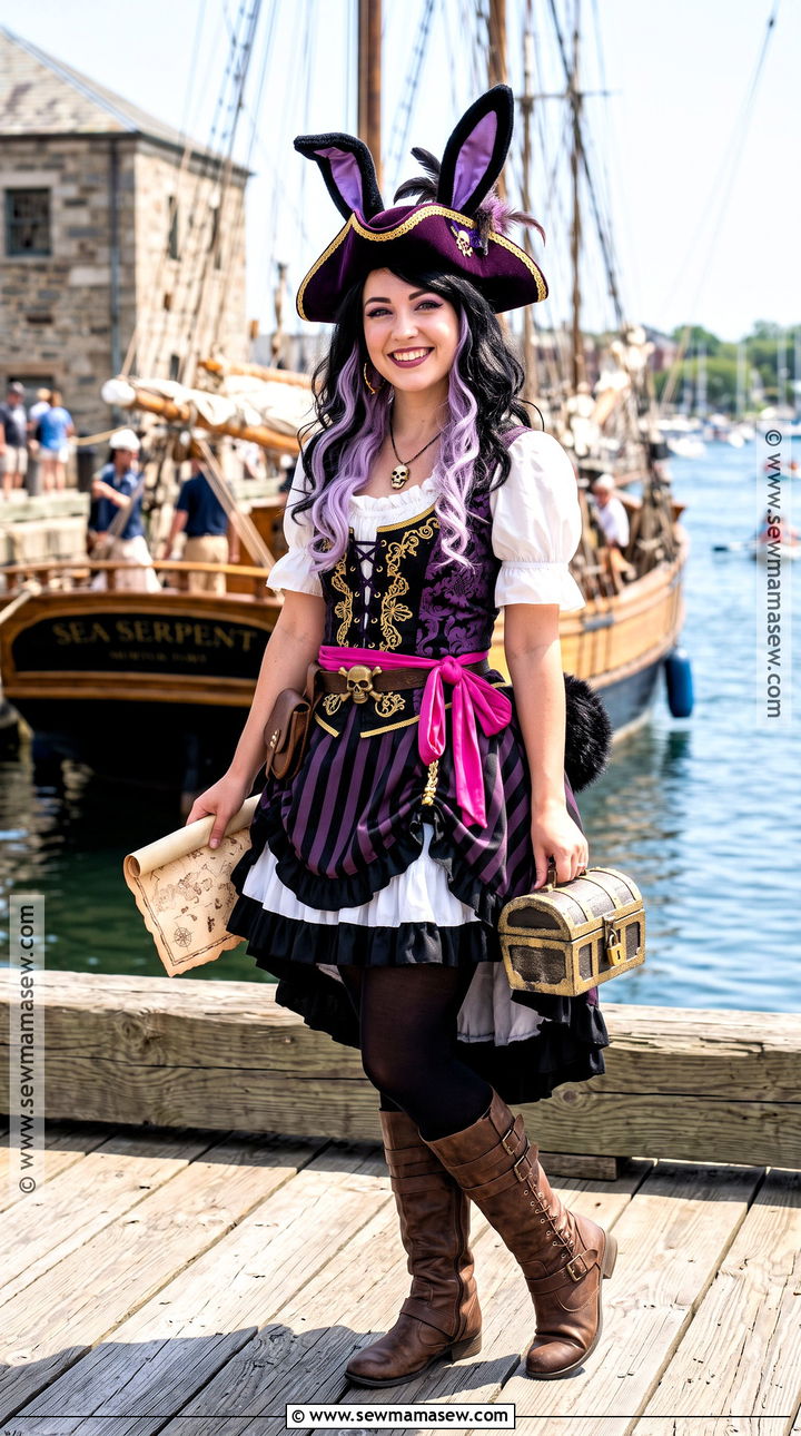 Kuromi Pirate Costume With Striped Skirt - 40 kuromi costume ideas