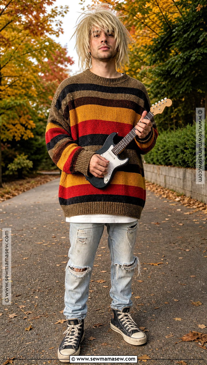 Kurt Cobain Oversized Striped Sweater Costume - 30 kurt cobain costume ideas