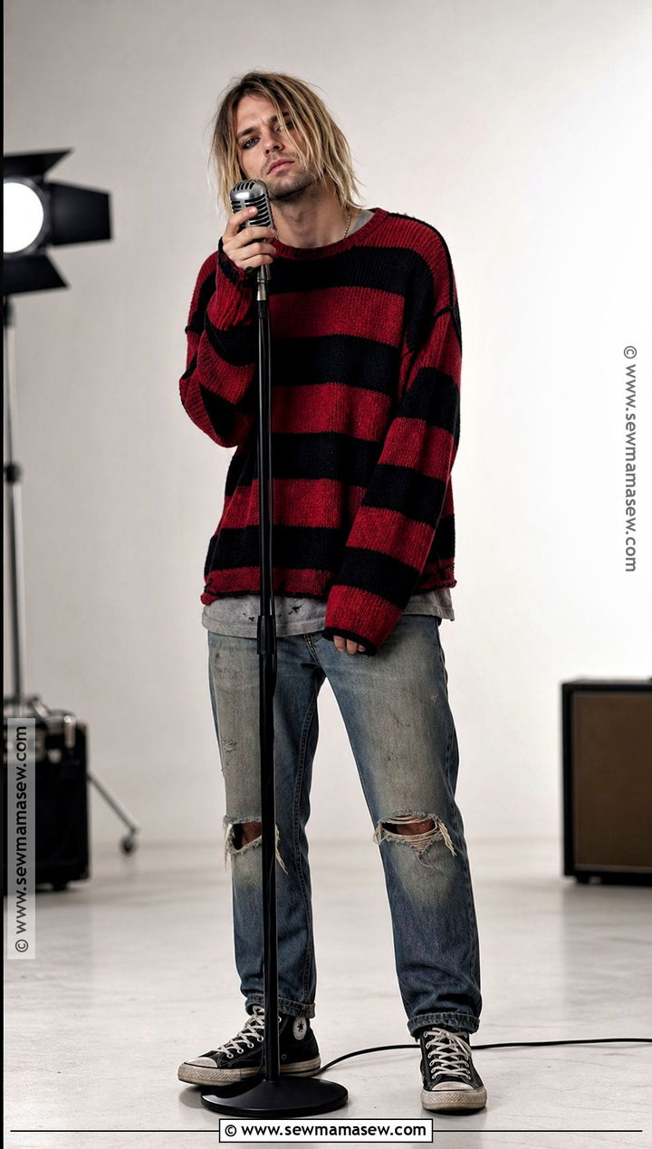 Kurt Cobain Red Striped Sweater Costume - 30 kurt cobain costume ideas