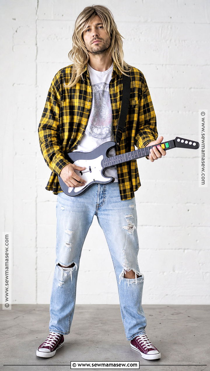 Kurt Cobain Yellow Plaid Shirt Costume - 30 kurt cobain costume ideas