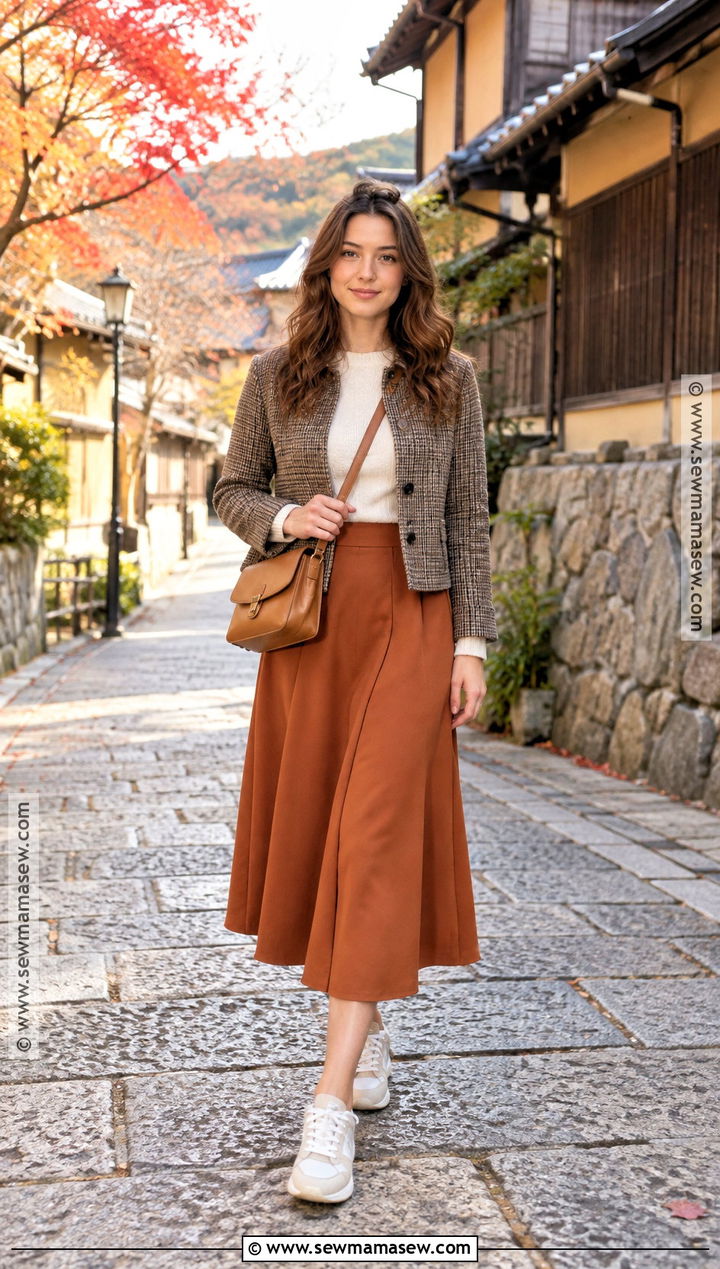 Kyoto Autumn Midi Skirt Outfit - 20 Autumn Japan Outfit Ideas for Women