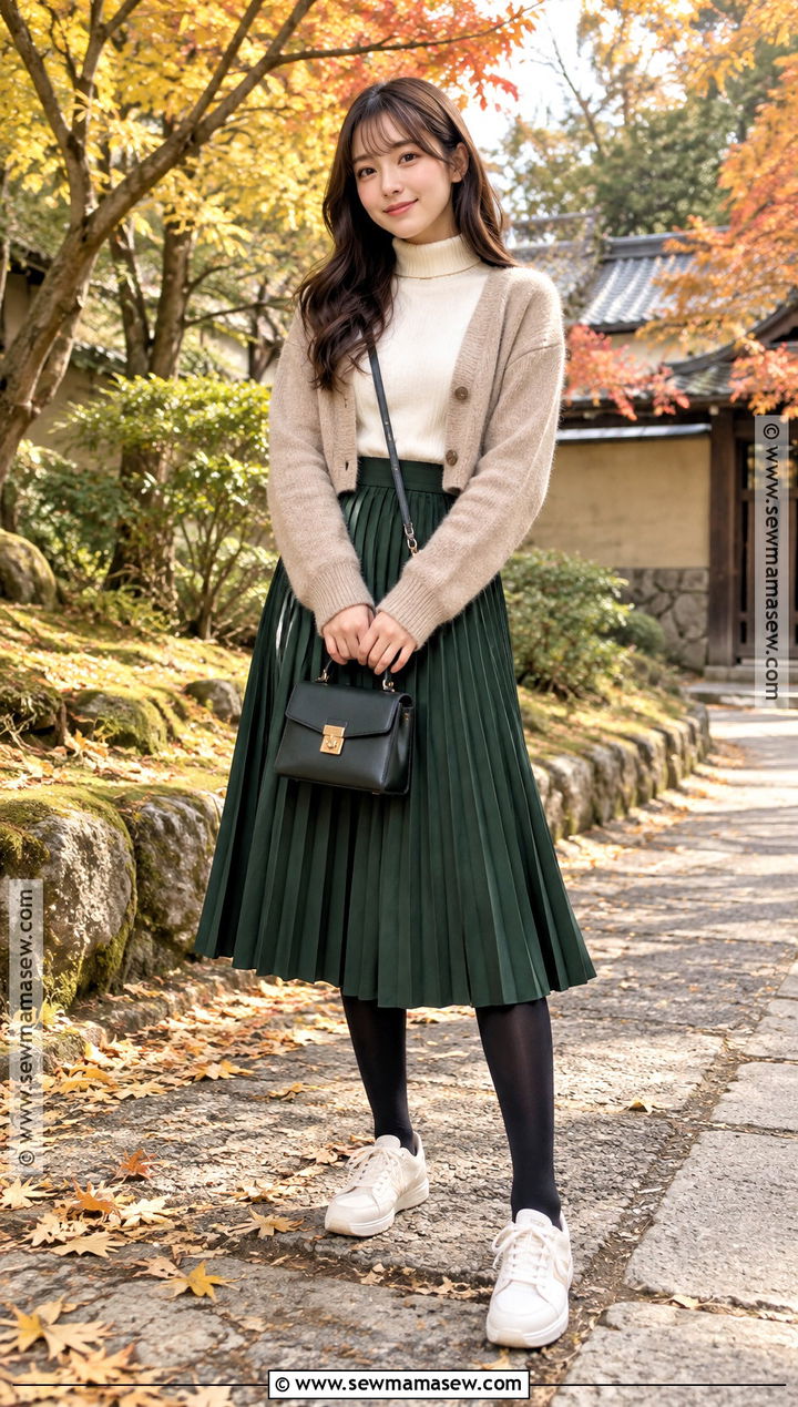 Kyoto Autumn Pleated Skirt Outfit - 20 Autumn Japan Outfit Ideas for Women