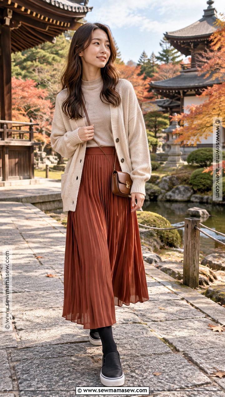 Kyoto Cardigan And Maxi Skirt Outfit - 20 November Japan Outfits