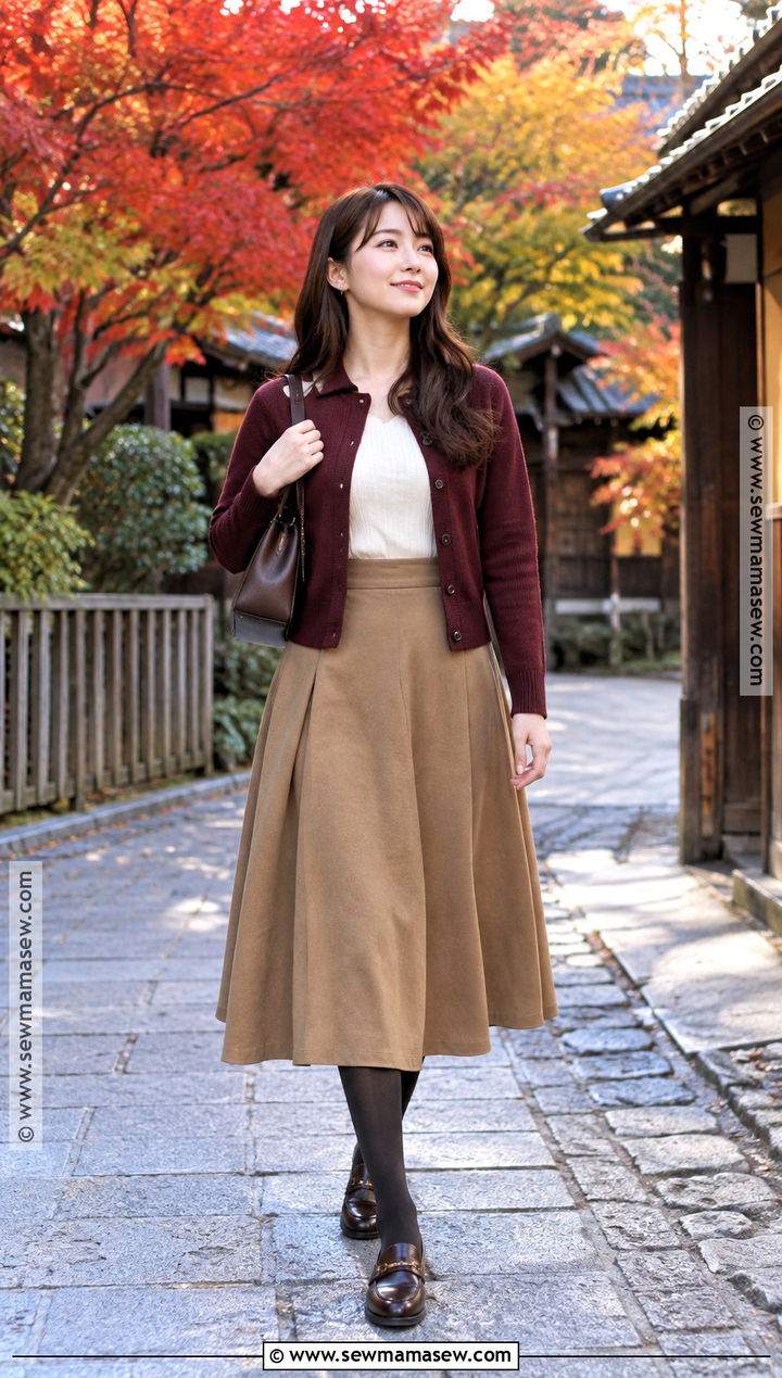 Kyoto Cardigan And Midi Skirt Outfit - 20 japan in november outfit ideas