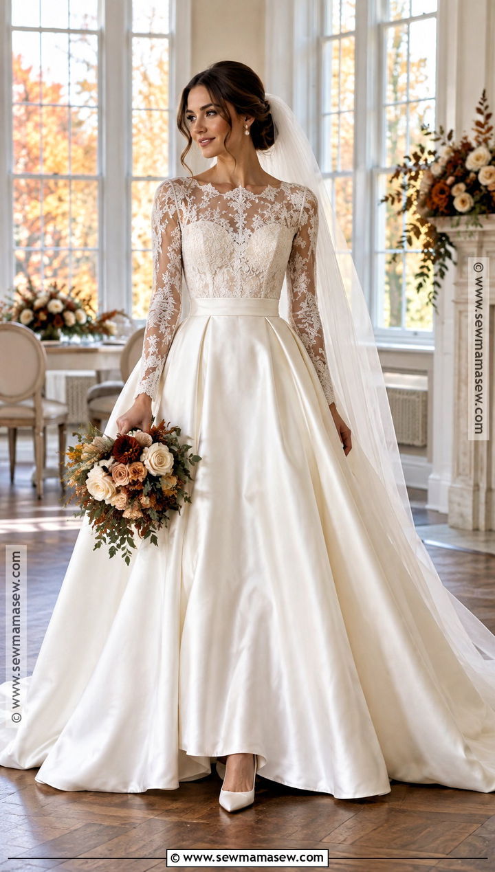 Lace And Satin Wedding Dress - 15 fall lace wedding dress ideas