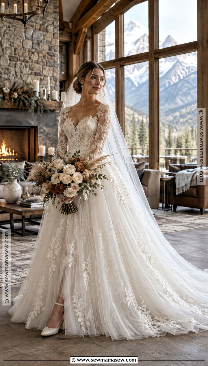 Lace Ball Gown Long Sleeve Wedding Dress - 15 rustic fall wedding dress lace long sleeve ideas