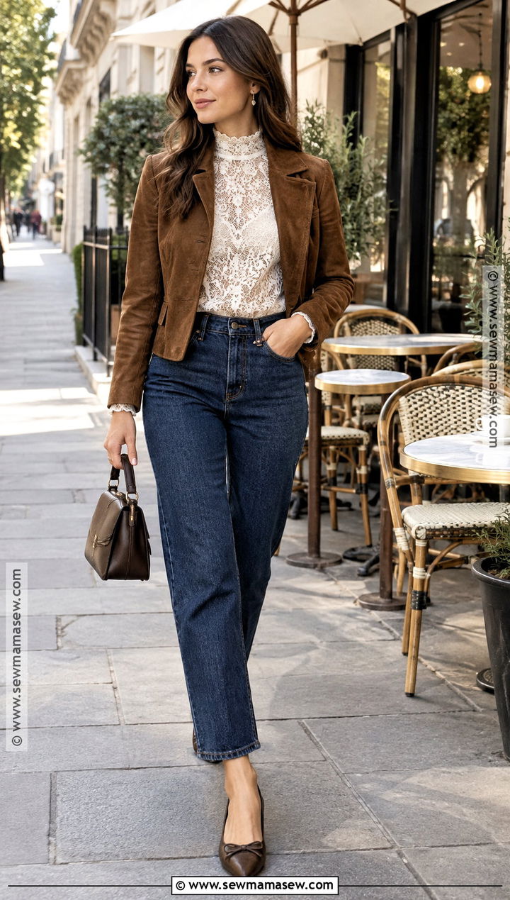 Lace Blouse And Jeans Fall Outfit - 20 fall girly outfits