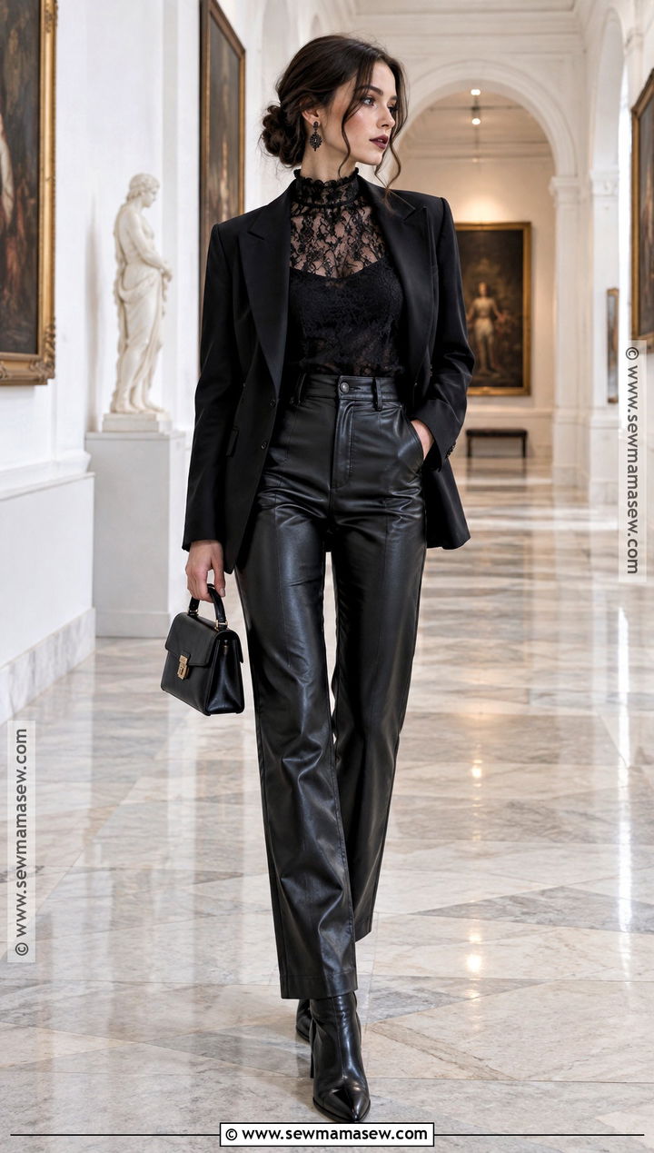 Lace Blouse And Leather Pants Fall Outfit - 25 alternative fall outfits