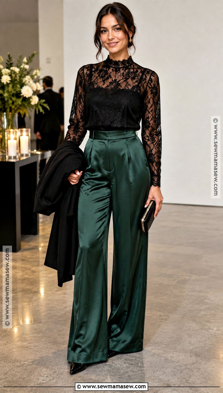 Lace Blouse And Satin Pants Fall Party Outfit - 15 Fall Party Outfit Inspiration Ideas