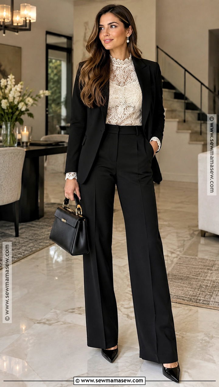 Lace Blouse And Tailored Pants Fall Going Out Outfit - 30 fall going out outfits