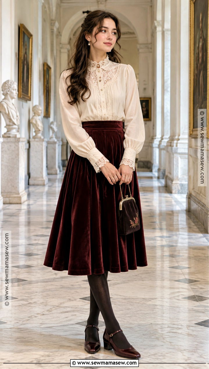Lace Blouse And Velvet Skirt Shoujo Girl Fall Outfit - 20 shoujo girl fall outfits