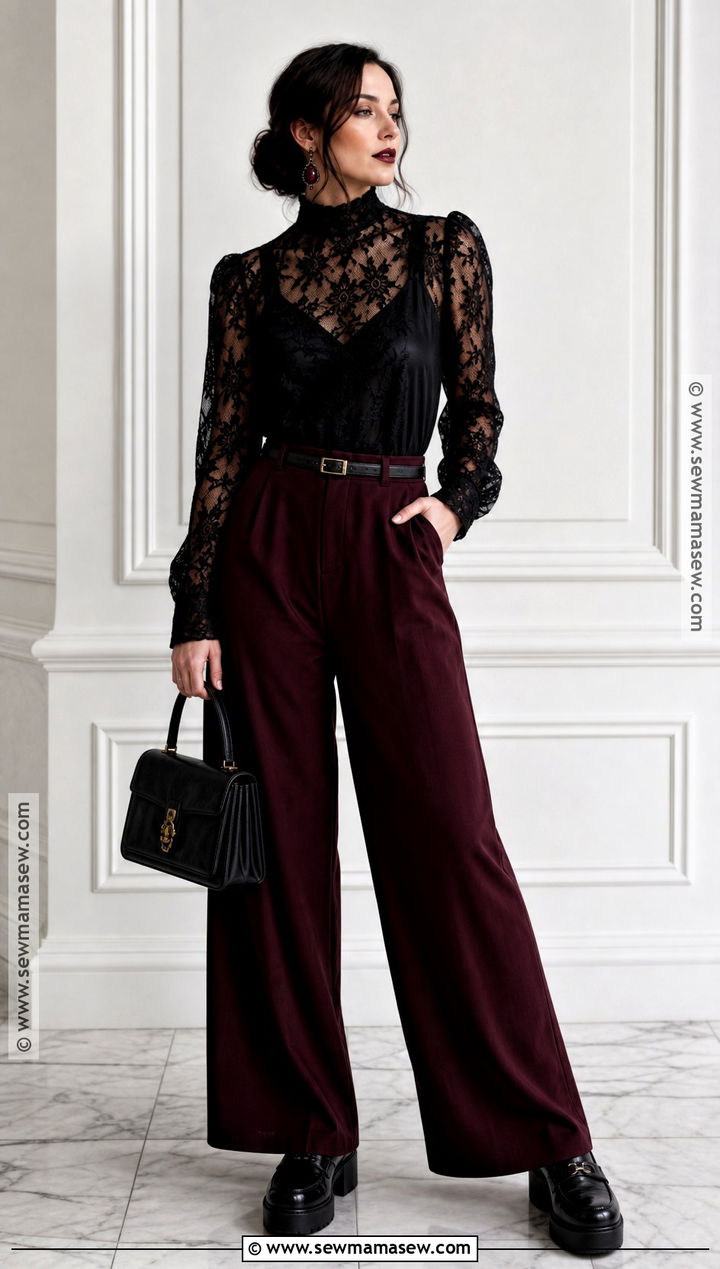 Lace Blouse And Wide Leg Pants Vampire Outfit - 40 modern vampire outfit ideas
