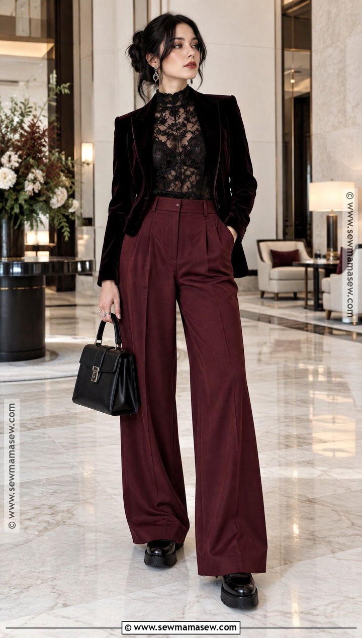 Lace Blouse And Wide Leg Trousers Autumn Outfit - 25 alt autumn outfits