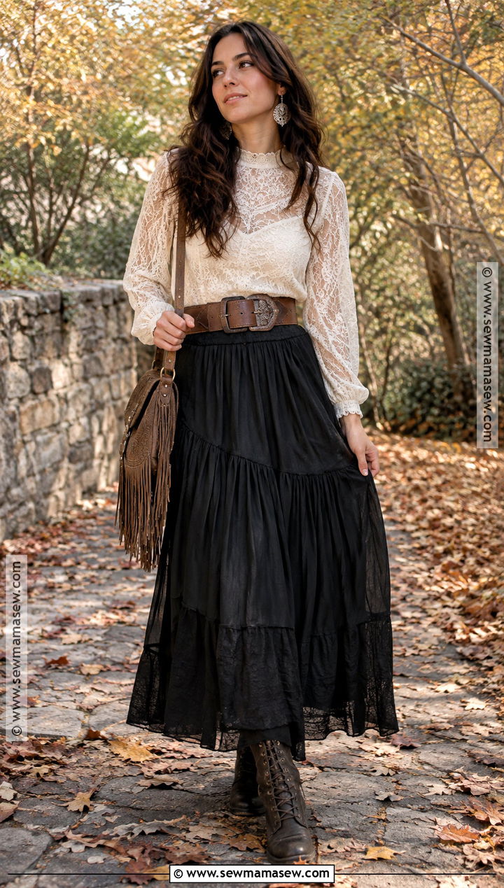 Lace Blouse and Maxi Skirt Whimsigoth Fall Outfit - 25 whimsigoth fall outfits