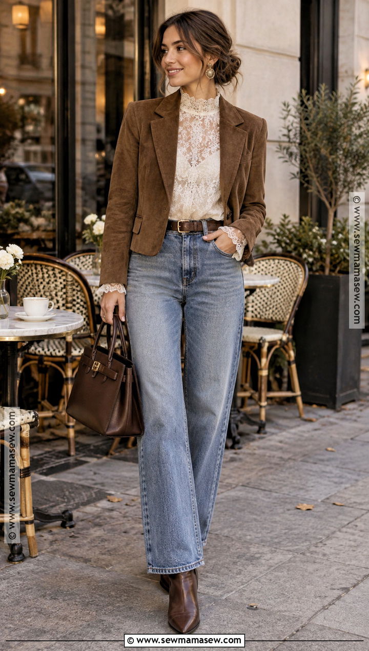Lace Blouse and Relaxed Jeans Fall Outfit - 20 Trendy Fall Outfits for Women