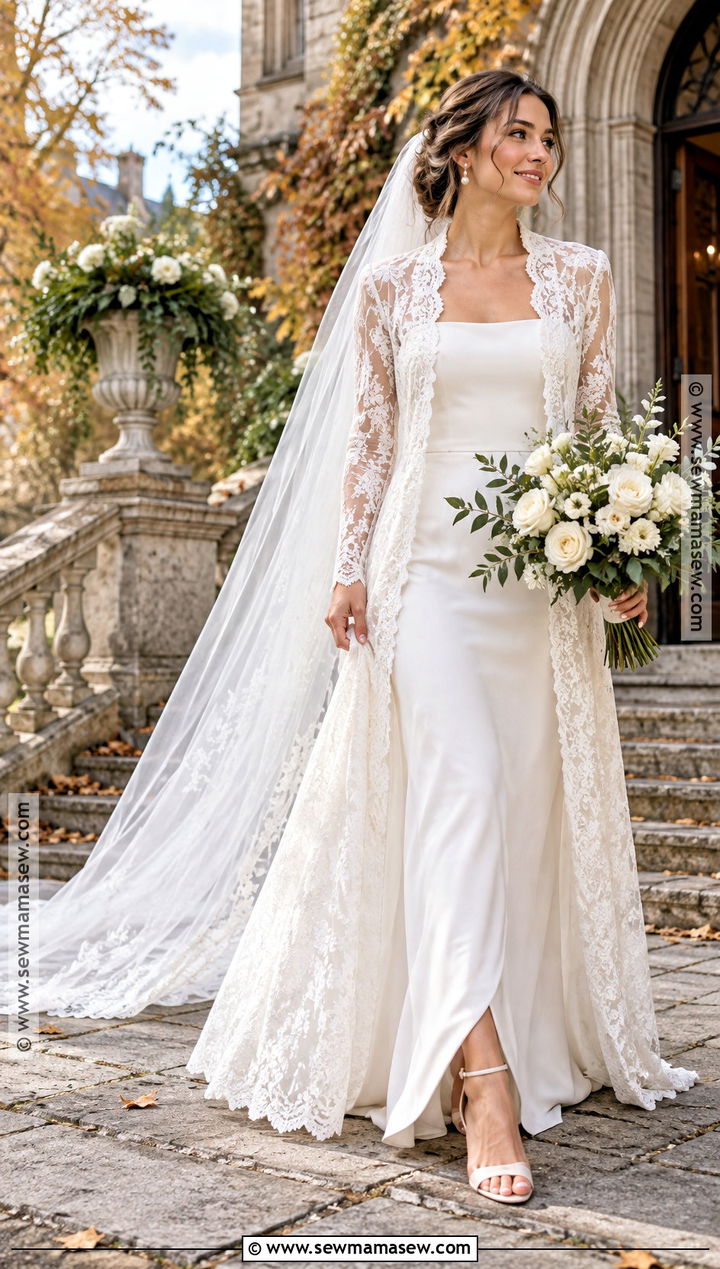Lace Coat With Simple Wedding Dress - 15 Wedding Dress Coat Fall Ideas