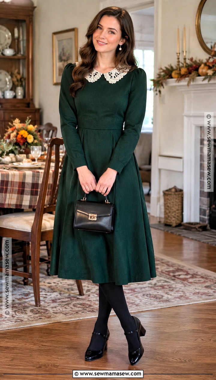 Lace Collar Dress With Mary Jane Flats - 20 Thanksgiving Lace Styles