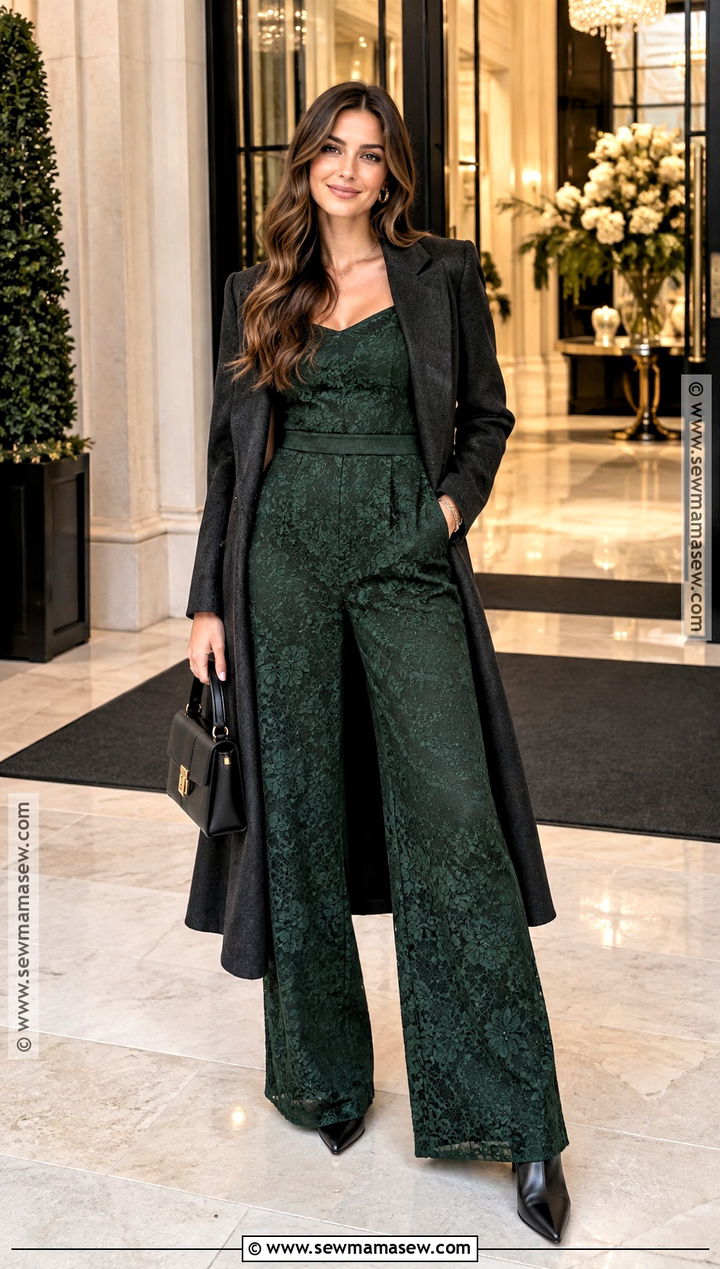 Lace Jumpsuit With Tailored Coat - 15 Autumn Outfit Ideas With Lace