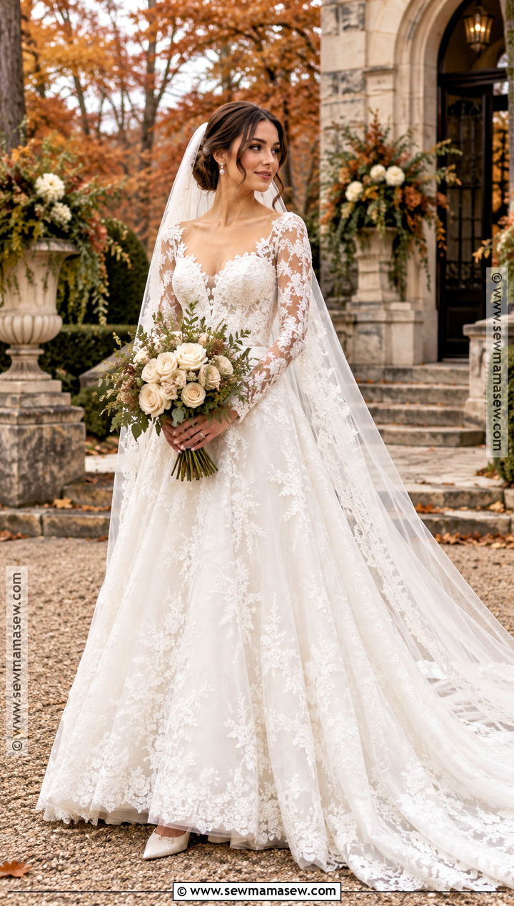 Lace Long Sleeve Fall Wedding Dress - 20 long sleeve fall wedding dress ideas
