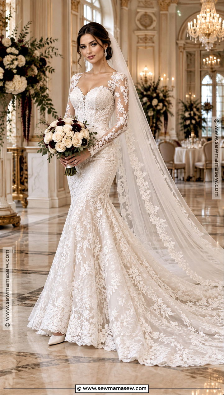 Lace Mermaid Fall Wedding Dress - 20 romantic fall wedding dress ideas