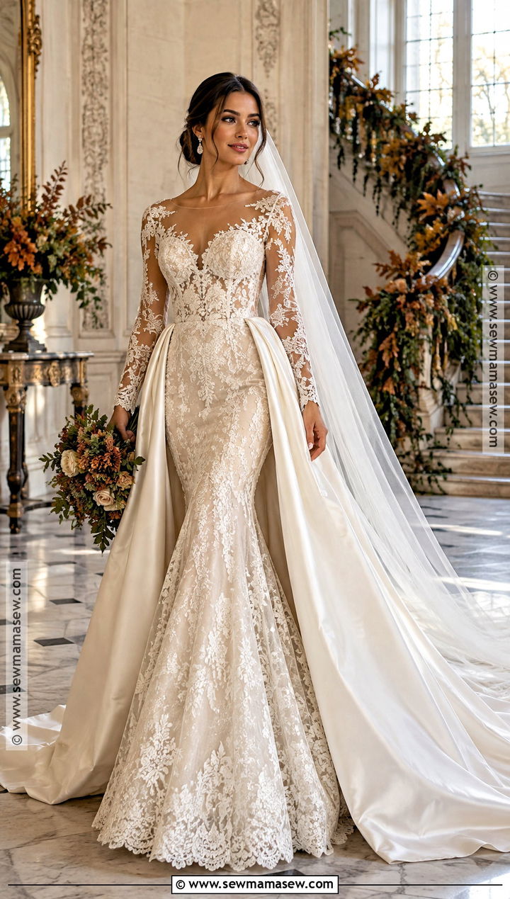 Lace Mermaid Fall Wedding Dress - 15 Fall Wedding Dress Styles