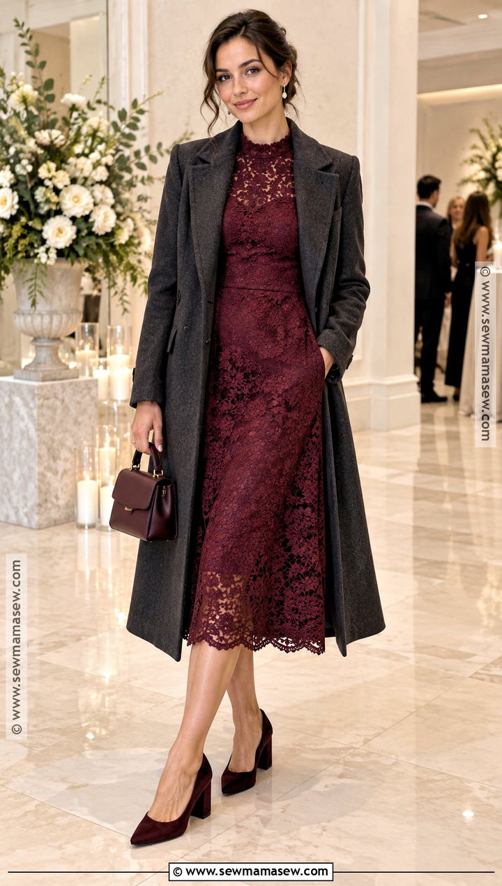 Lace Midi Dress With Block Heel Pumps - 20 cute fall dresses