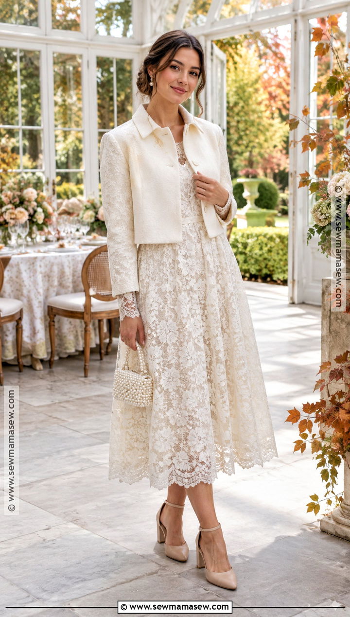 Lace Midi Fall Bridal Brunch Outfit - 15 Fall Bridal Brunch Outfit Ideas