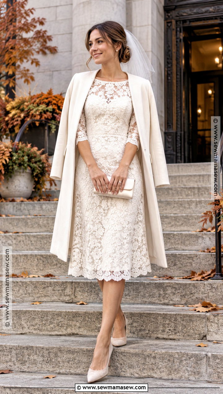 Lace Midi Fall Courthouse Wedding Dress - 20 fall courthouse wedding dress ideas