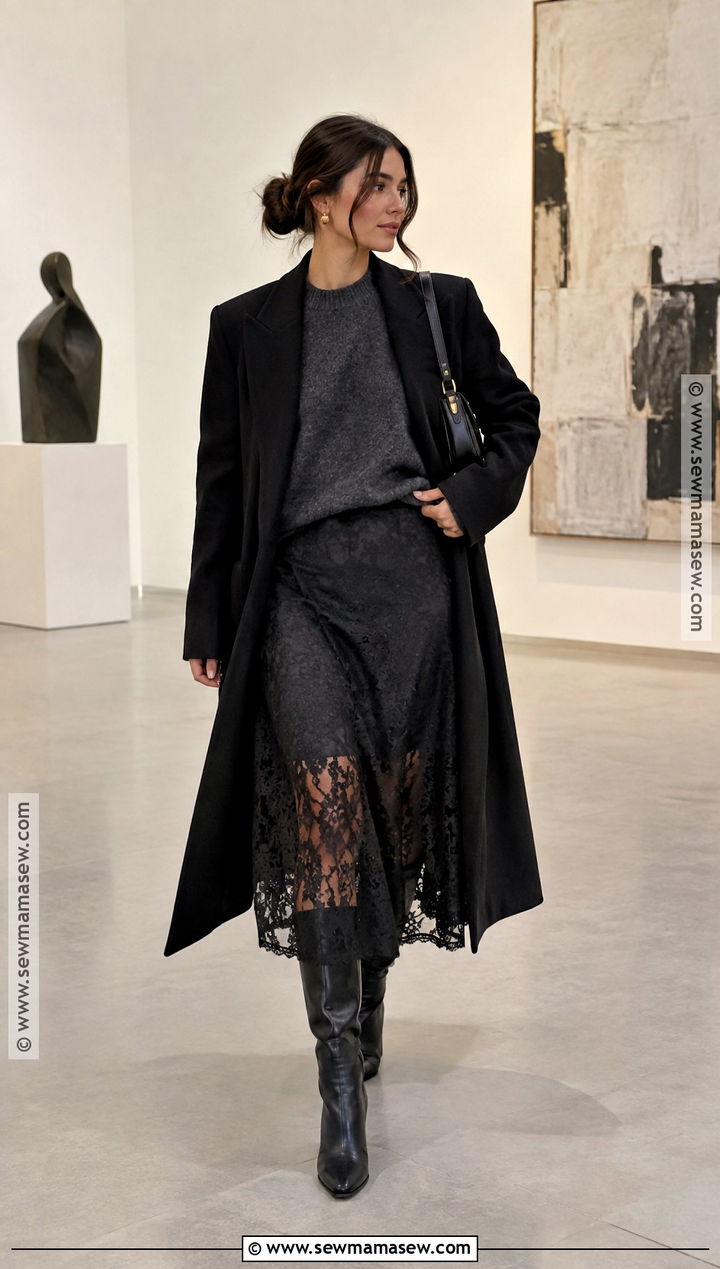 Lace Skirt And Oversized Sweater Outfit - 15 clothing trends 2026 fall