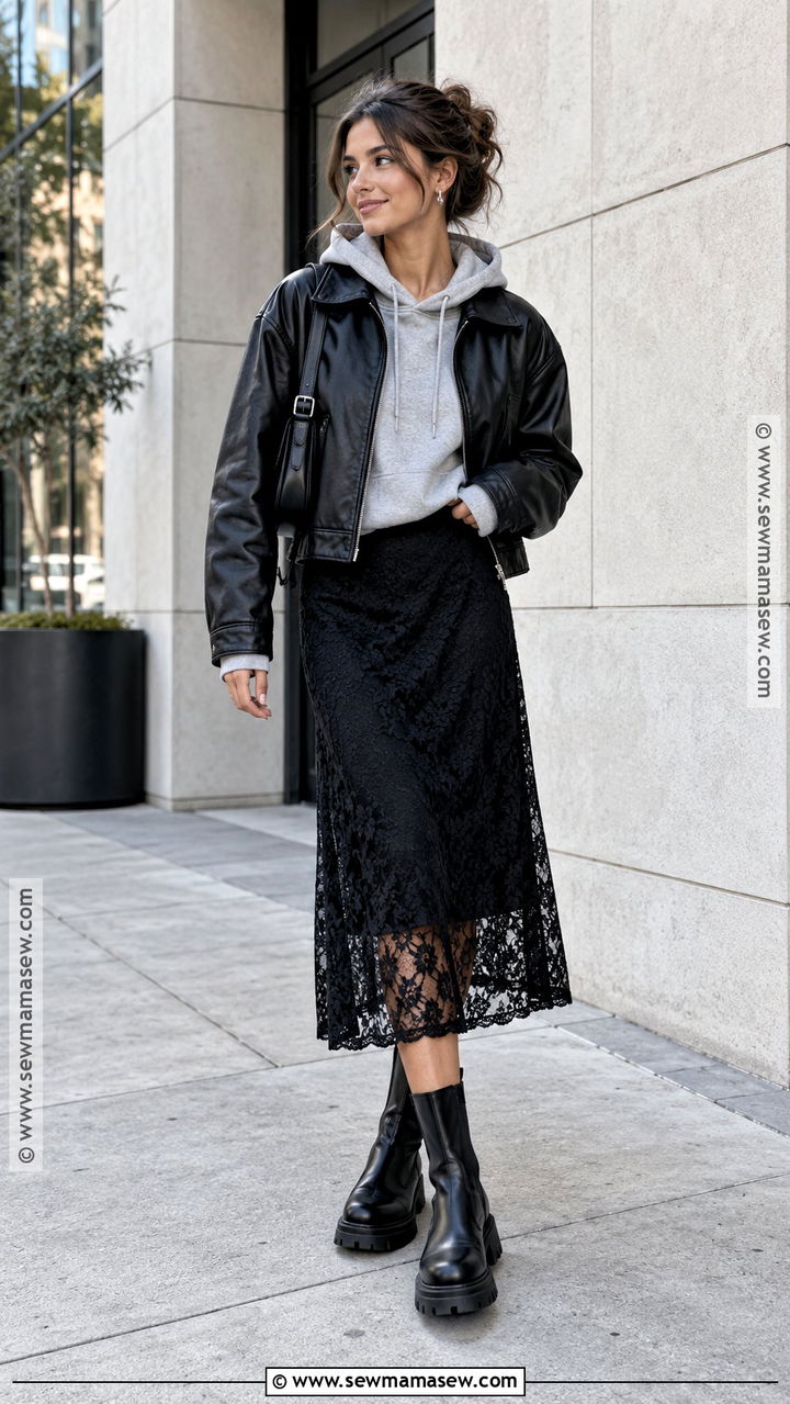 Lace Skirt With Graphic Tee And Boots - 20 lace skirt fall outfit ideas
