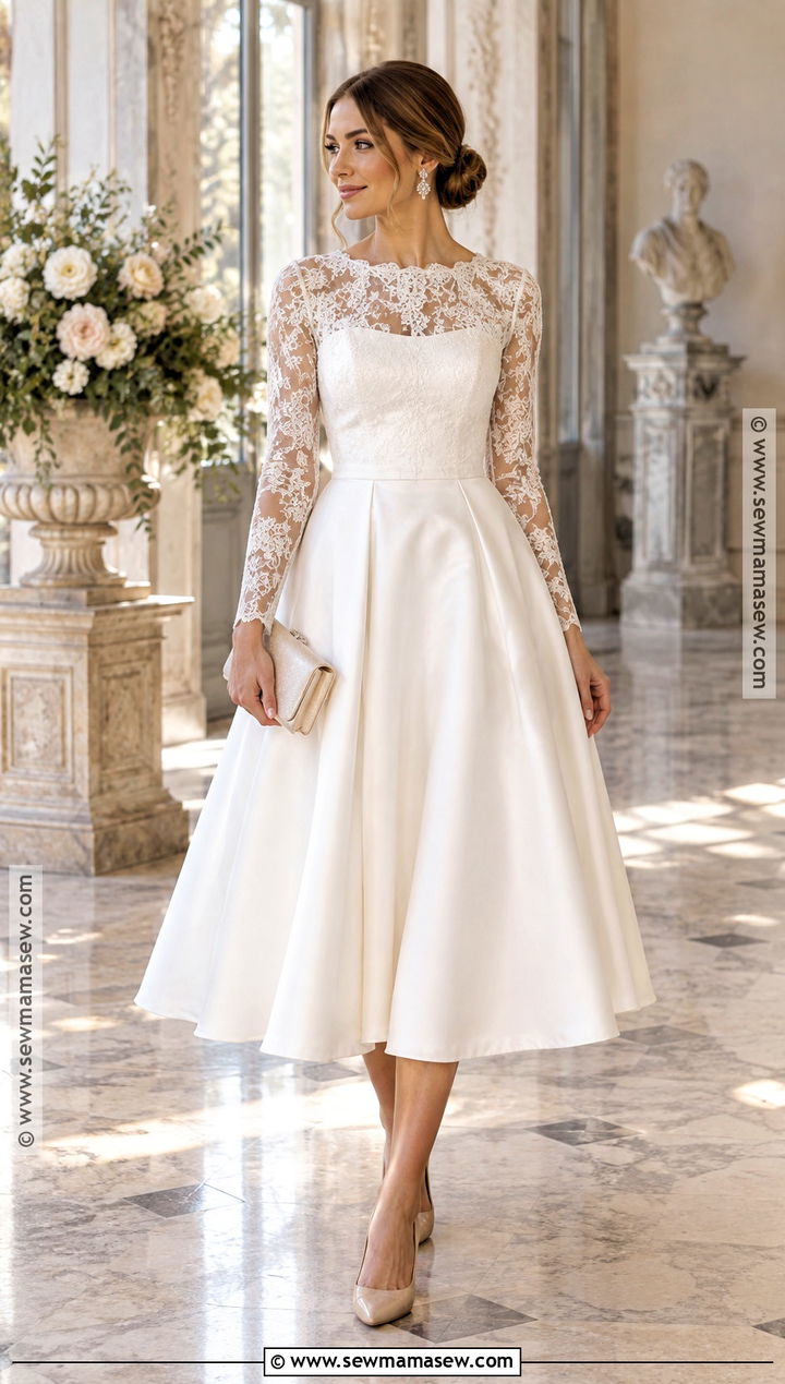 Lace Sleeve A Line Rehearsal Dinner Dress - 20 fall rehearsal dinner dress for bride ideas