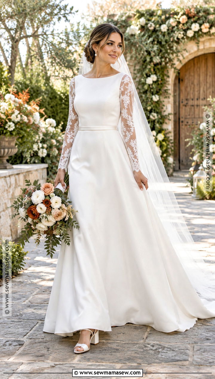 Lace Sleeve Fall Wedding Dress - 15 simple wedding dress fall ideas
