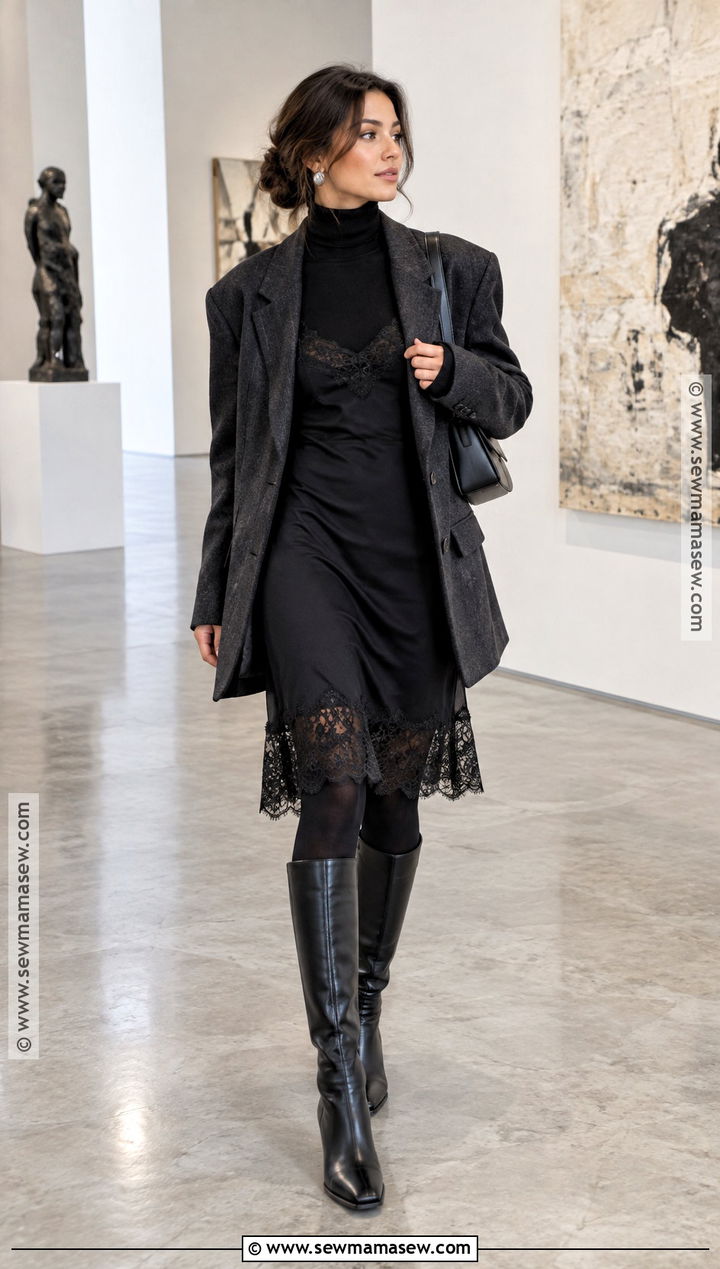 Lace Slip Dress And Oversized Blazer Outfit - 15 Fall Winter Fashion Trends 2425