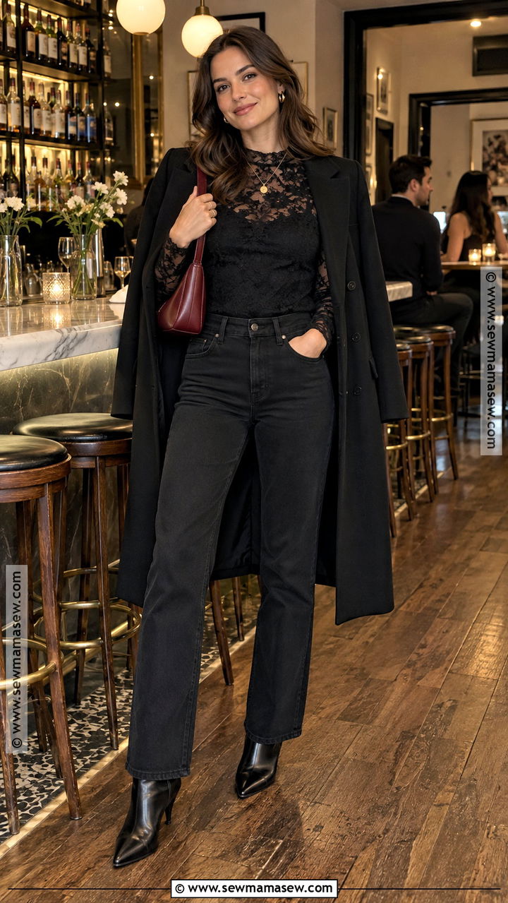 Lace Top And Black Jeans Bar Outfit - 20 night before thanksgiving bar outfit ideas