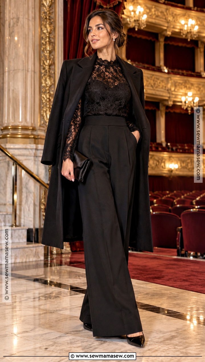 Lace Top And Wide Leg Trousers Outfit - 25 fall outfits going out