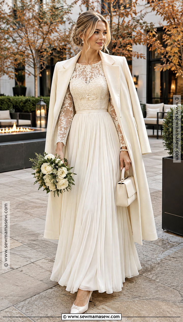 Lace Top Wedding Dress With Pleated Skirt - 15 Casual Wedding Dress Fall Ideas
