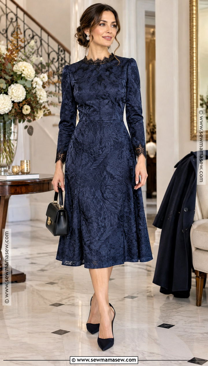 Lace Trim Fall Dress With Slingback Heels - 15 fall dresses with sleeves