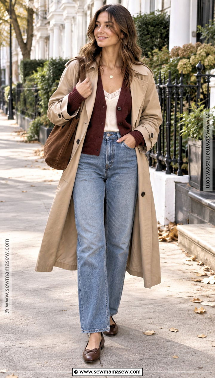 Lace Trim Fall Top With Cardigan And Jeans - 25 fall tops