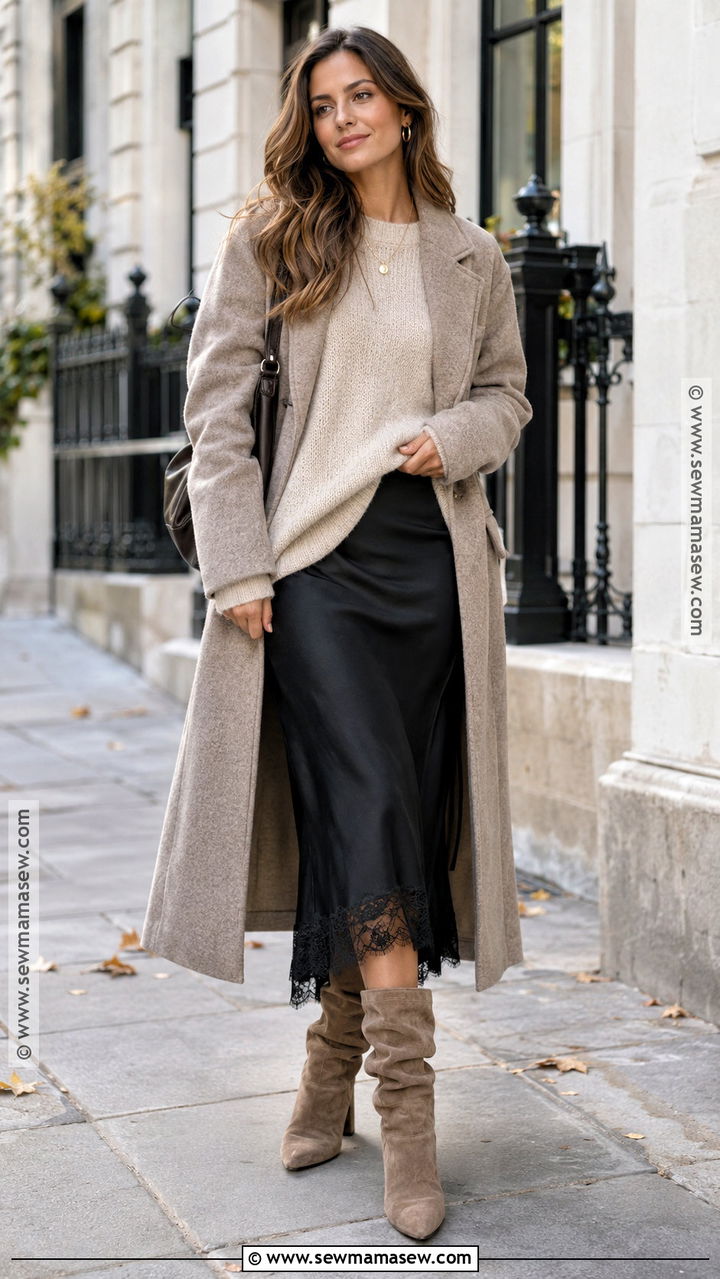 Lace Trim Skirt With Oversized Sweater - 20 fall fashion skirts