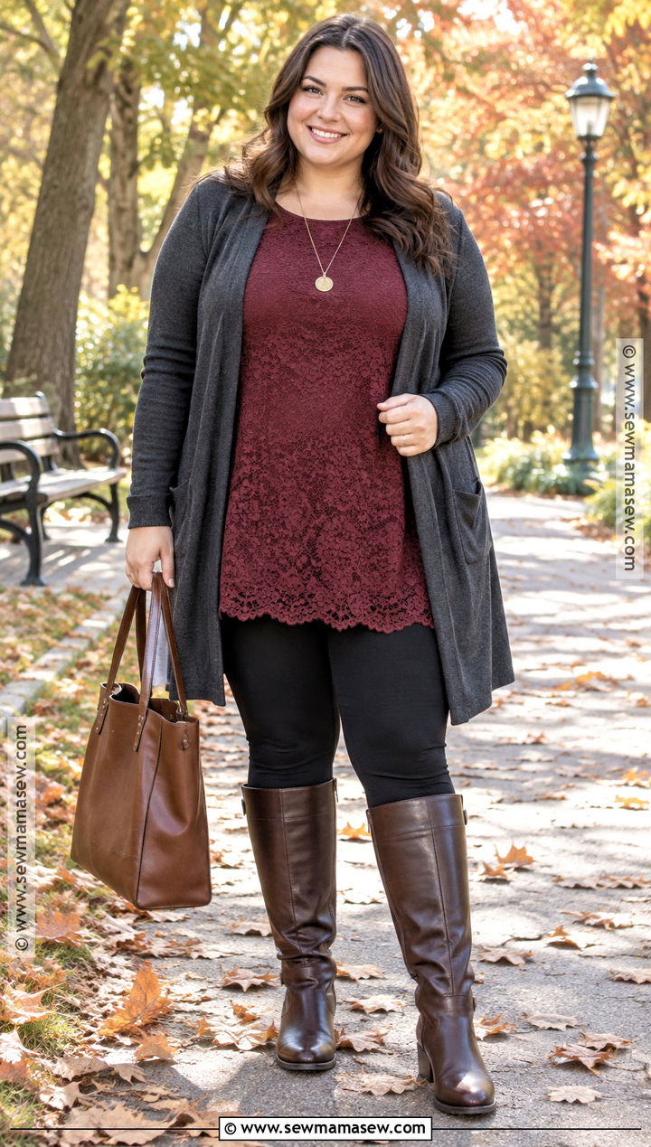 Lace Tunic With Leggings And Boots - 15 Autumn Outfit Ideas With Lace