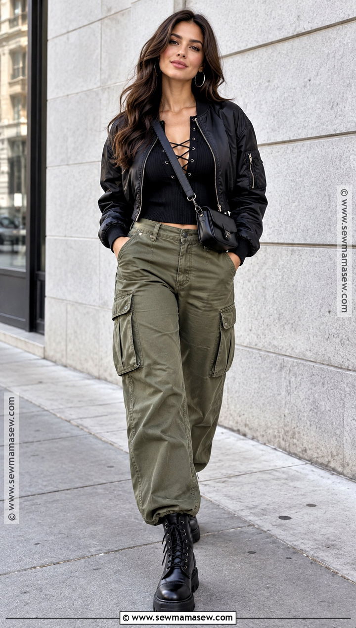 Lace Up Sweater With Cargo Pants And Combat Boots - 15 Lace-Up Sweater Fall Style Ideas