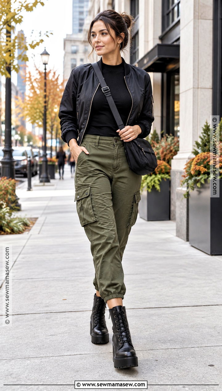 Lace Up Wedge Boots With Cargo Pants - 15 Fall Fashion Wedge Boots